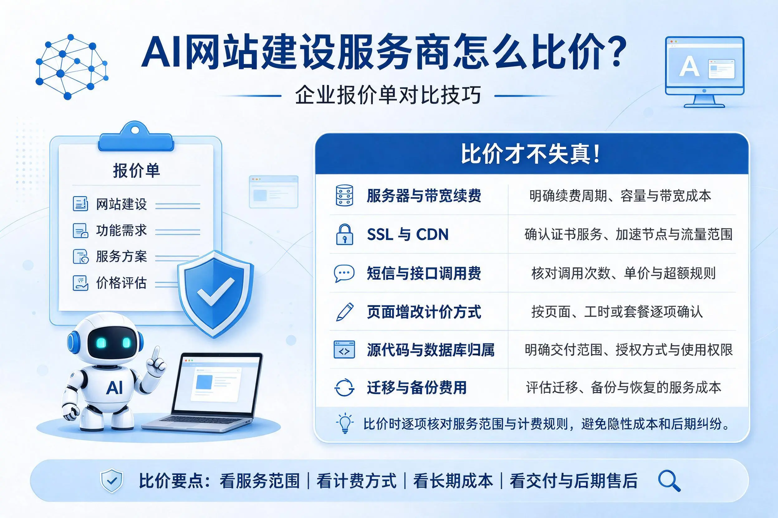 AI网站建设服务商怎么比价？无锡企业报价单对比技巧